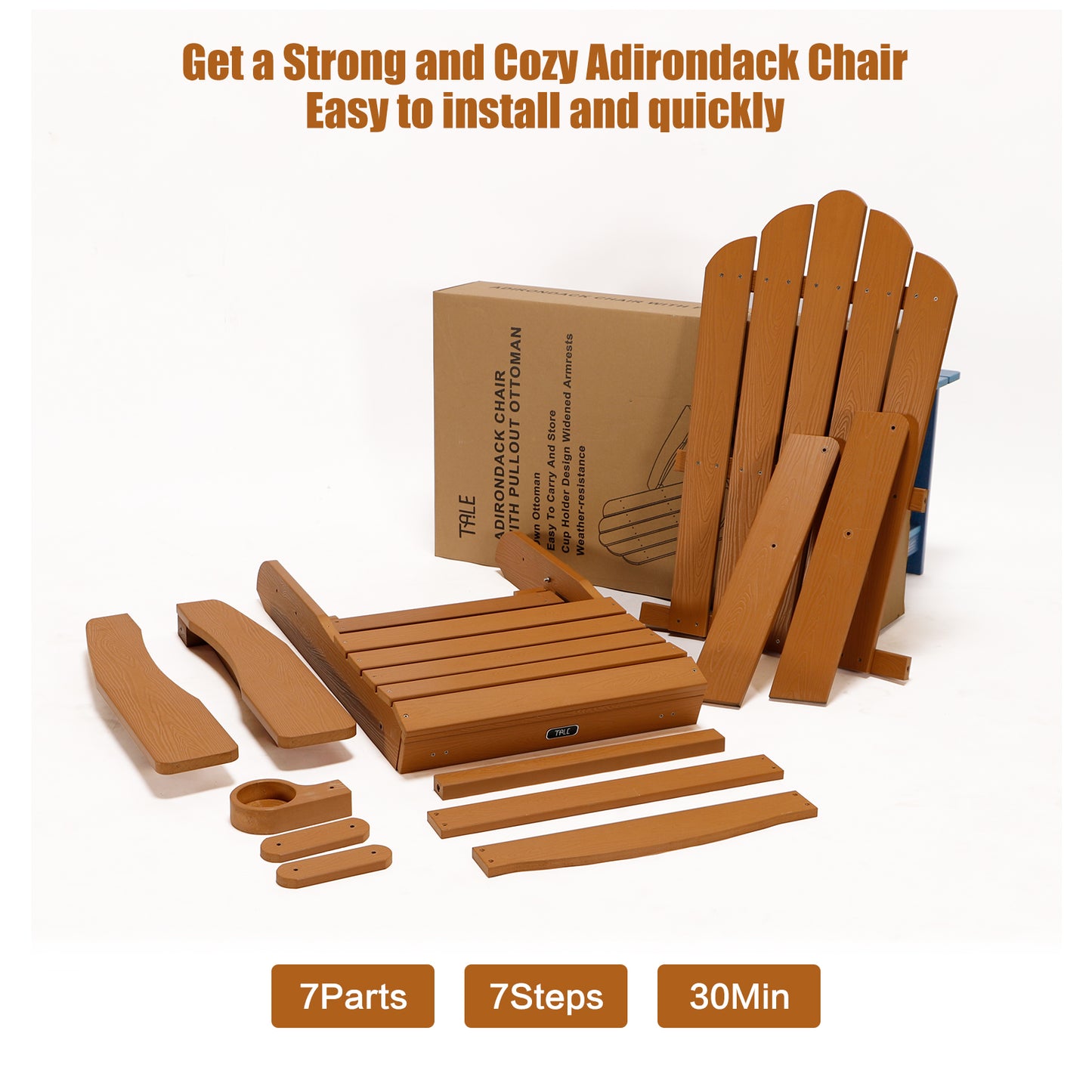 Foldable Adirondack Chair with Pull-Out Ottoman with Cup Holderr