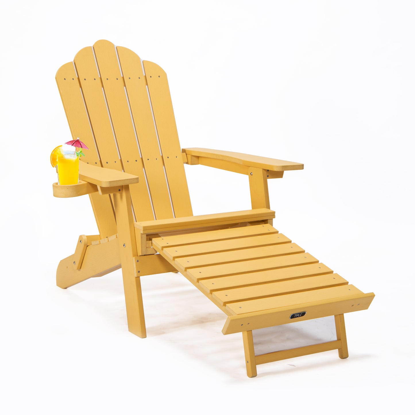 Foldable Adirondack Chair with Pull-Out Ottoman with Cup Holderr