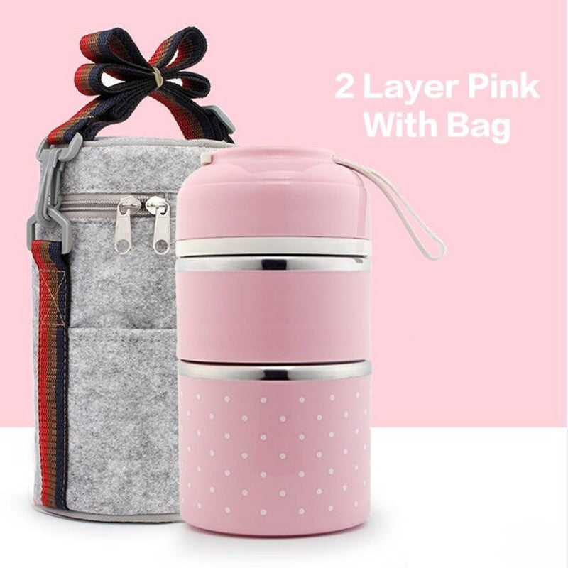 A portable stainless steel lunch box