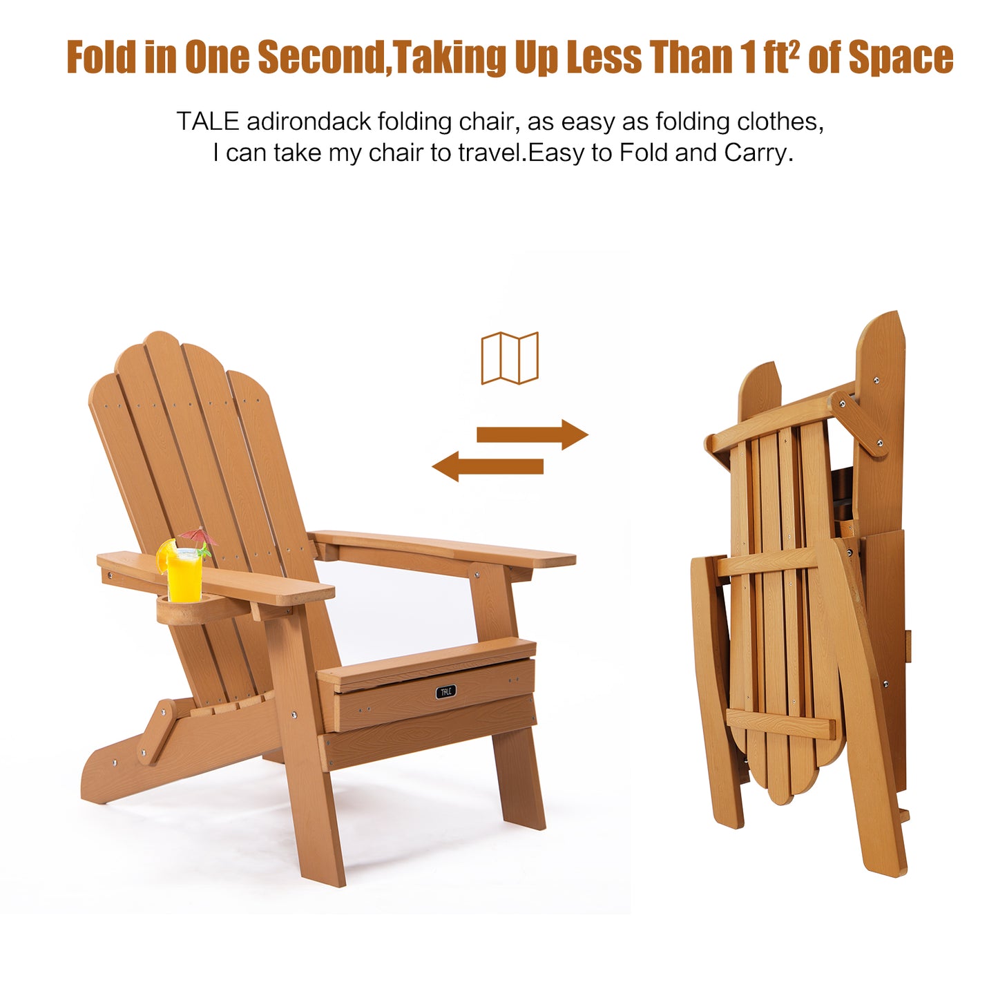 Foldable Adirondack Chair with Pull-Out Ottoman with Cup Holderr