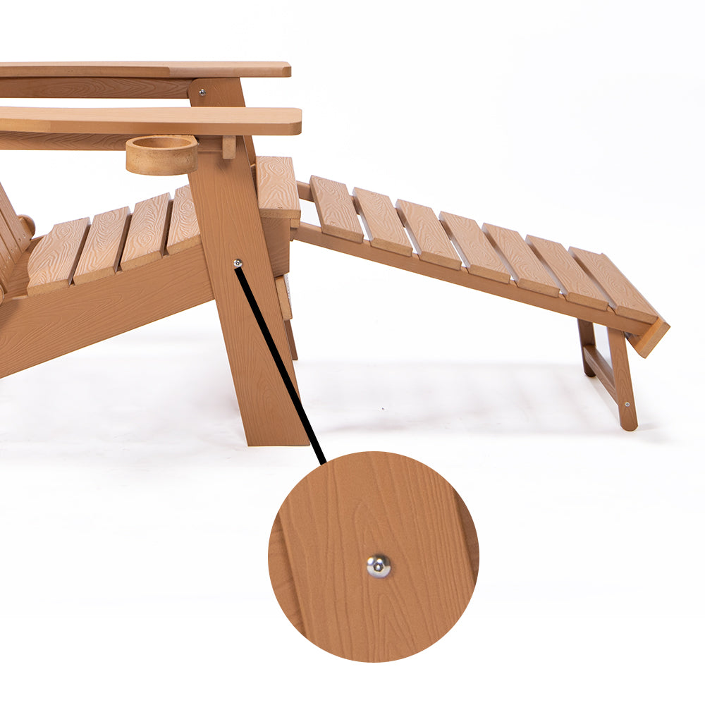 Foldable Adirondack Chair with Pull-Out Ottoman with Cup Holderr