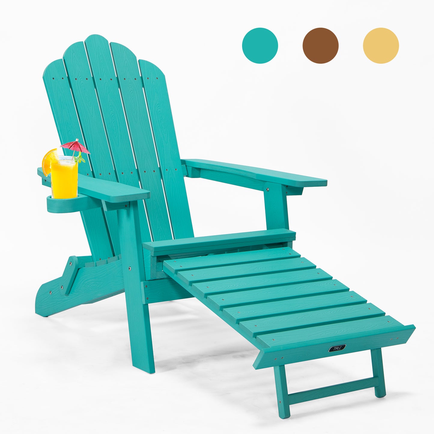 Foldable Adirondack Chair with Pull-Out Ottoman with Cup Holderr