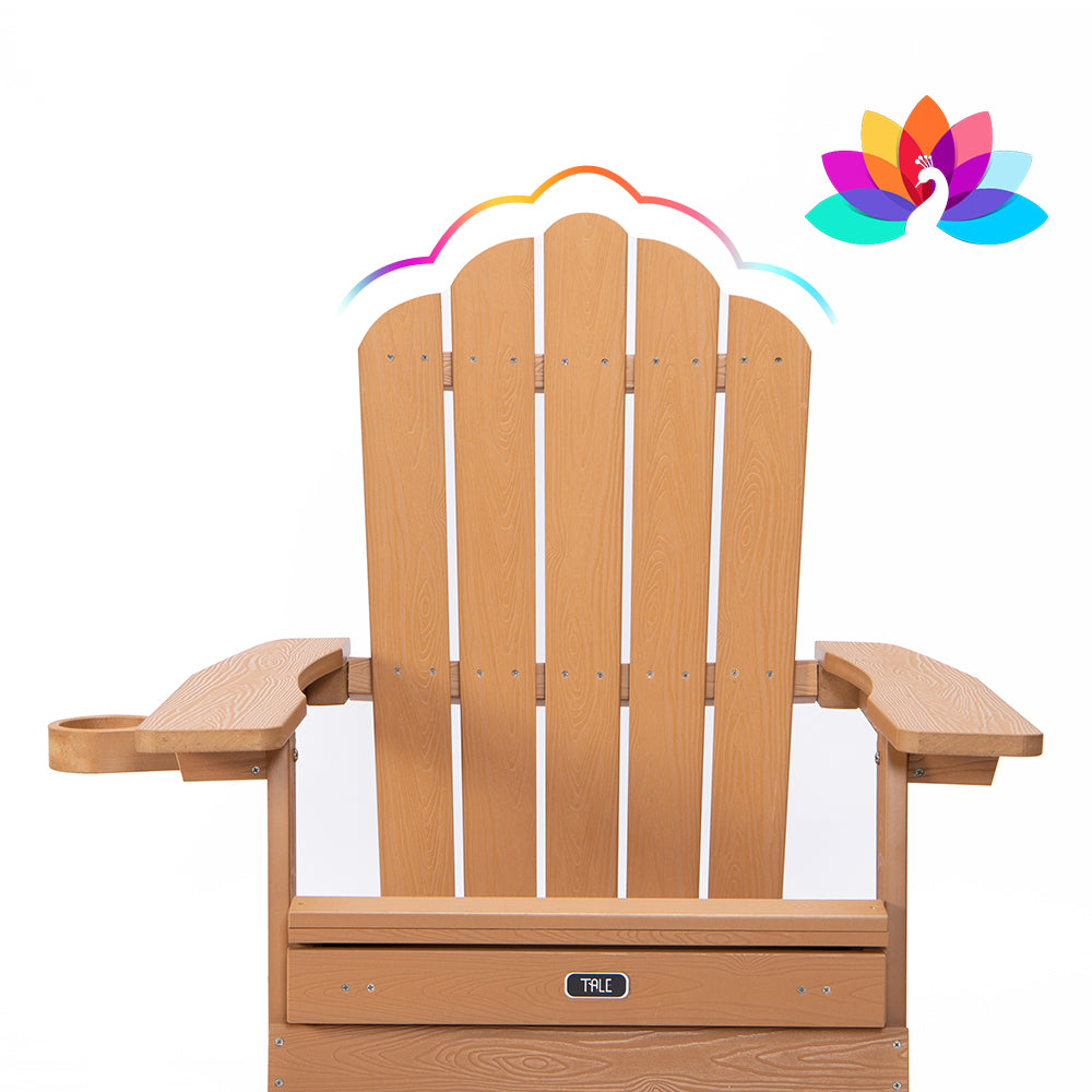 Foldable Adirondack Chair with Pull-Out Ottoman with Cup Holderr