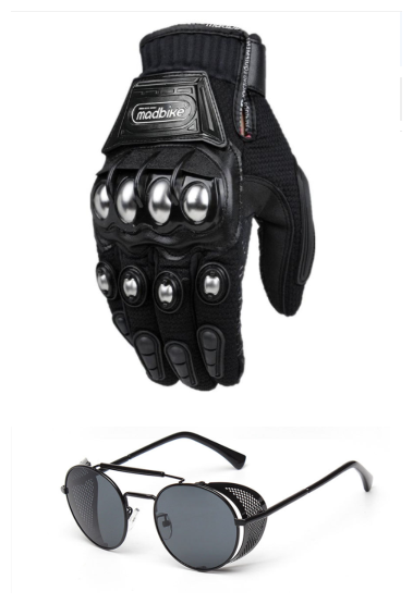 Motorcycle gloves and goggles set