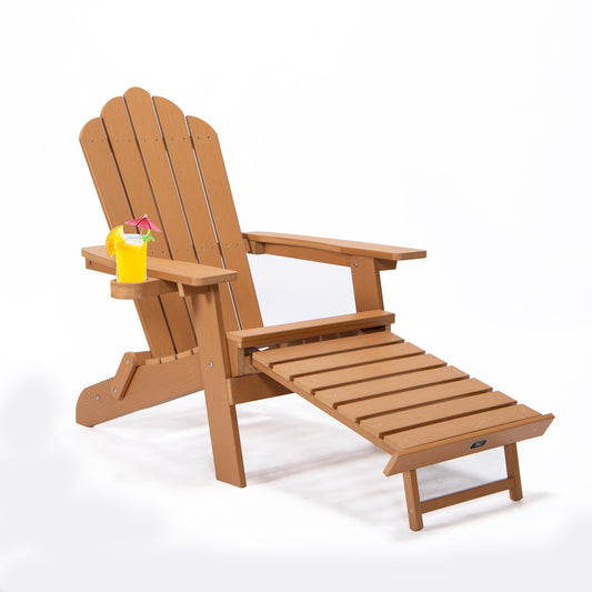 Foldable Adirondack Chair with Pull-Out Ottoman with Cup Holderr