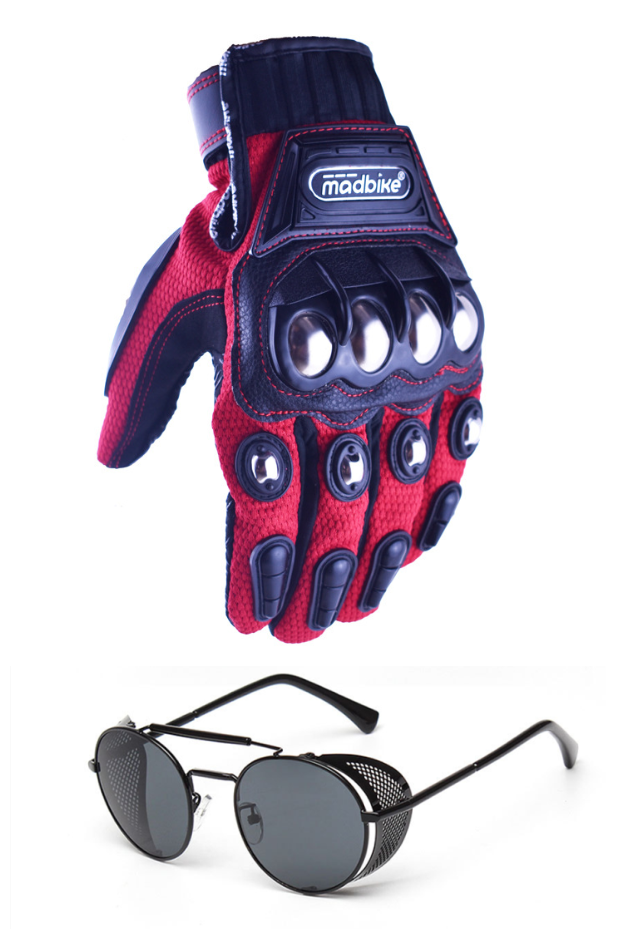 Motorcycle gloves and goggles set